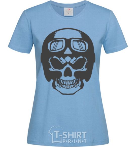 Women's T-shirt Skull with helmet sky-blue фото