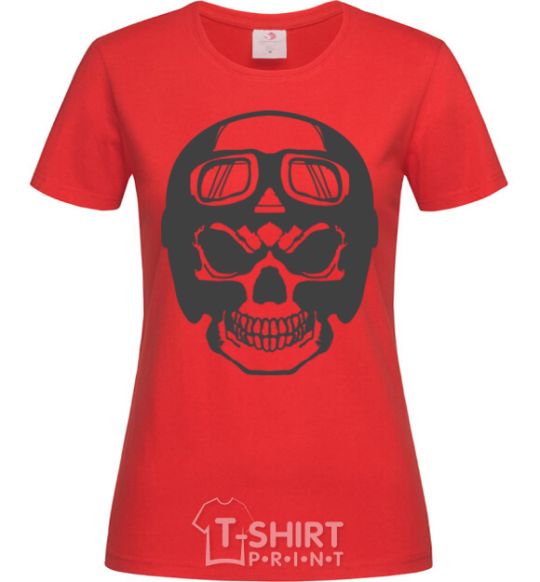 Women's T-shirt Skull with helmet red фото