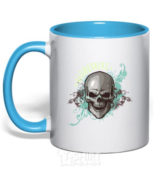 Mug with a colored handle Aggressive sky-blue фото