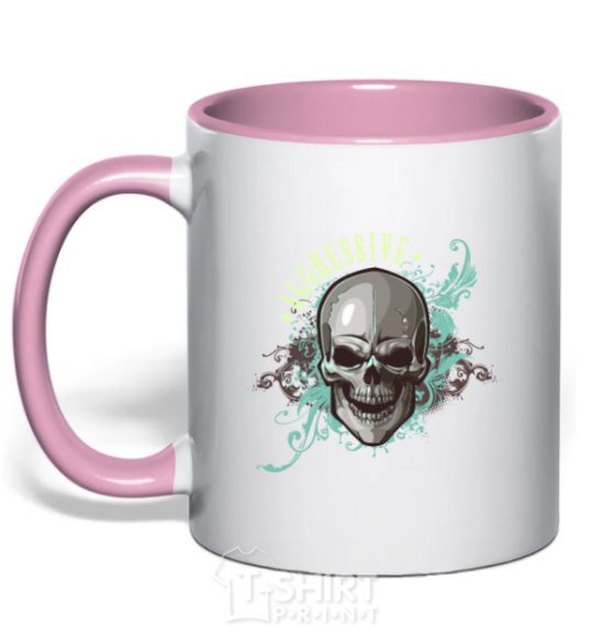 Mug with a colored handle Aggressive light-pink фото