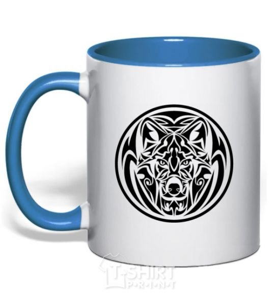 Mug with a colored handle Wolf emblem royal-blue фото