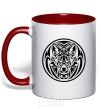 Mug with a colored handle Wolf emblem red фото