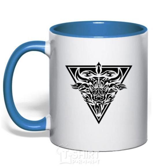 Mug with a colored handle Bull emblem royal-blue фото