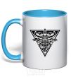 Mug with a colored handle Bull emblem sky-blue фото