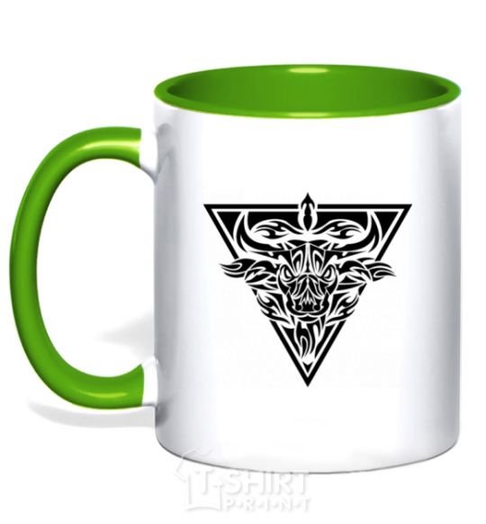 Mug with a colored handle Bull emblem kelly-green фото