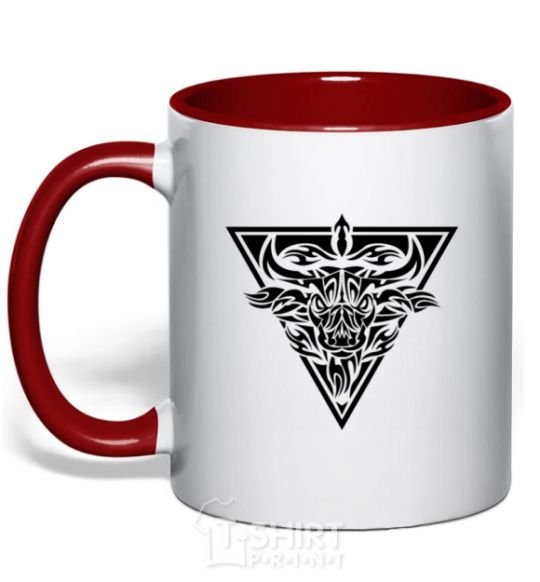 Mug with a colored handle Bull emblem red фото