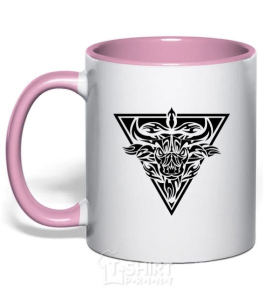 Mug with a colored handle Bull emblem light-pink фото