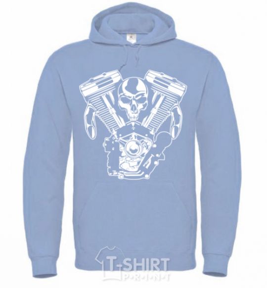 Men`s hoodie Skull and motor sky-blue фото