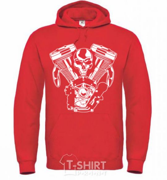 Men`s hoodie Skull and motor bright-red фото