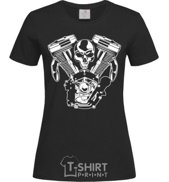 Women's T-shirt Skull and motor black фото