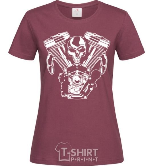 Women's T-shirt Skull and motor burgundy фото