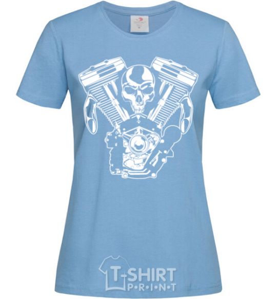 Women's T-shirt Skull and motor sky-blue фото