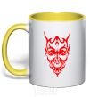 Mug with a colored handle Demon yellow фото