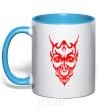 Mug with a colored handle Demon sky-blue фото