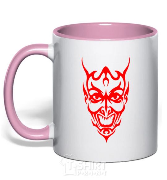 Mug with a colored handle Demon light-pink фото