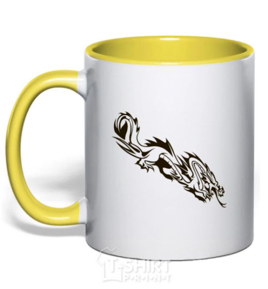 Mug with a colored handle Chinese Dragon yellow фото