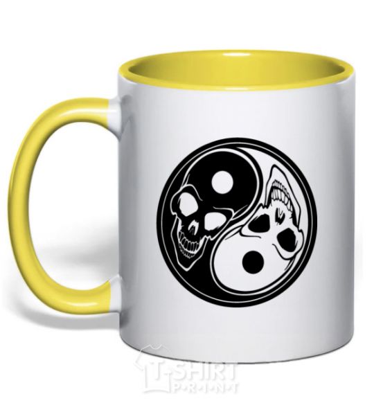 Mug with a colored handle Yin Yang yellow фото