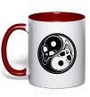 Mug with a colored handle Yin Yang red фото