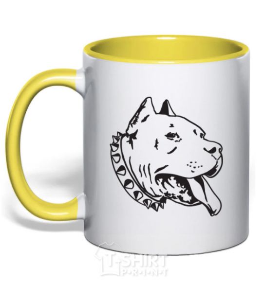 Mug with a colored handle Pit bull yellow фото