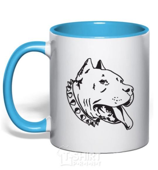 Mug with a colored handle Pit bull sky-blue фото