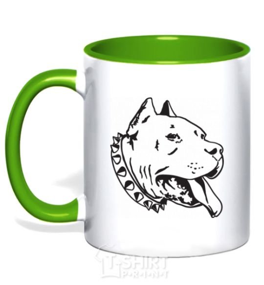 Mug with a colored handle Pit bull kelly-green фото