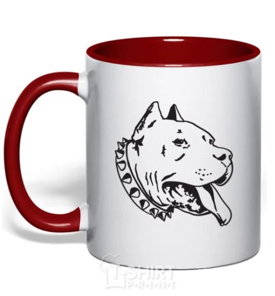 Mug with a colored handle Pit bull red фото