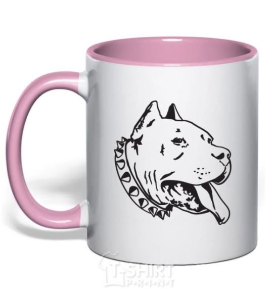Mug with a colored handle Pit bull light-pink фото