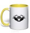 Mug with a colored handle Biker skeleton yellow фото