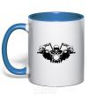 Mug with a colored handle Biker skeleton royal-blue фото