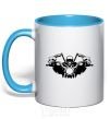 Mug with a colored handle Biker skeleton sky-blue фото