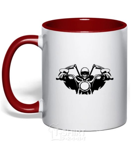 Mug with a colored handle Biker skeleton red фото