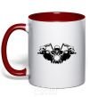 Mug with a colored handle Biker skeleton red фото