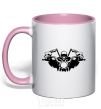 Mug with a colored handle Biker skeleton light-pink фото