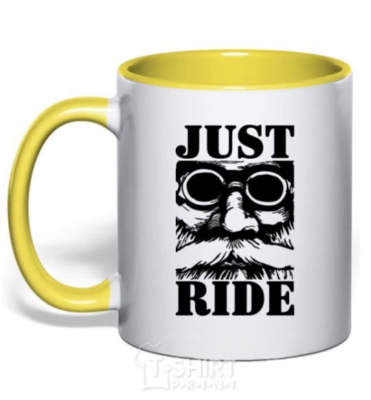 Mug with a colored handle Just ride yellow фото