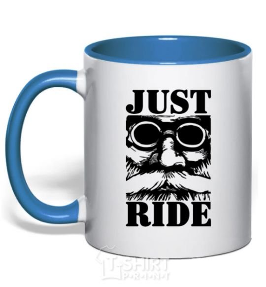 Mug with a colored handle Just ride royal-blue фото