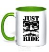 Mug with a colored handle Just ride kelly-green фото