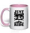 Mug with a colored handle Just ride light-pink фото