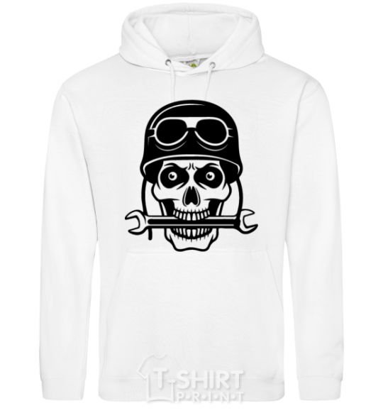 Men`s hoodie Skull in helmet White фото