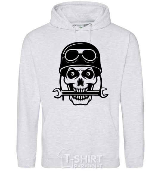 Men`s hoodie Skull in helmet sport-grey фото