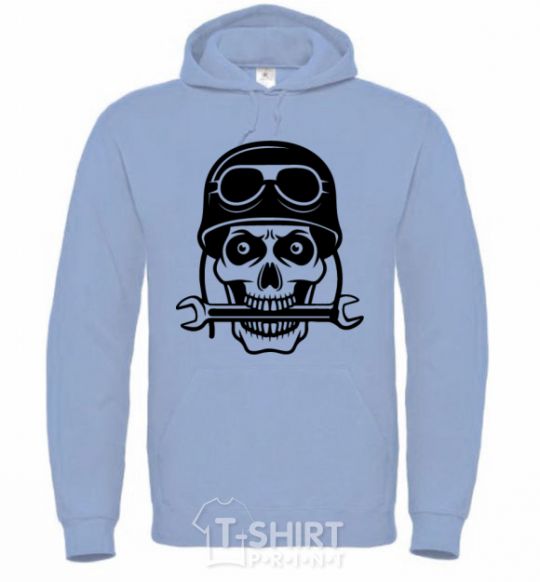 Men`s hoodie Skull in helmet sky-blue фото
