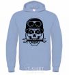 Men`s hoodie Skull in helmet sky-blue фото