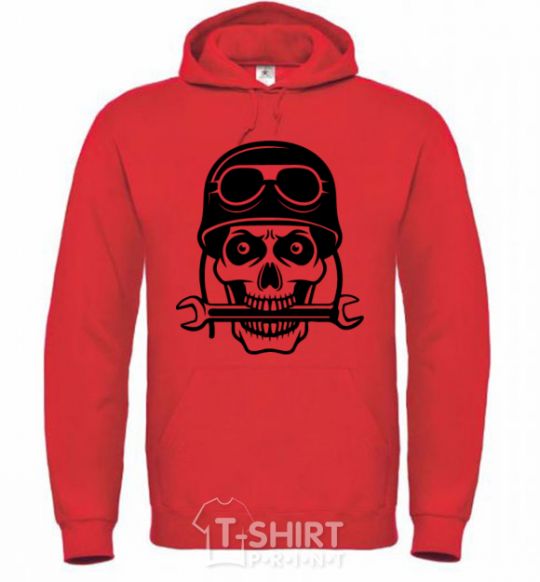 Men`s hoodie Skull in helmet bright-red фото