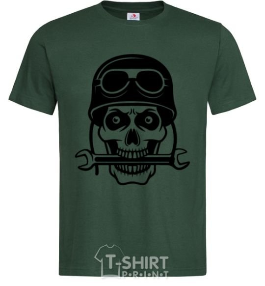Men's T-Shirt Skull in helmet bottle-green фото