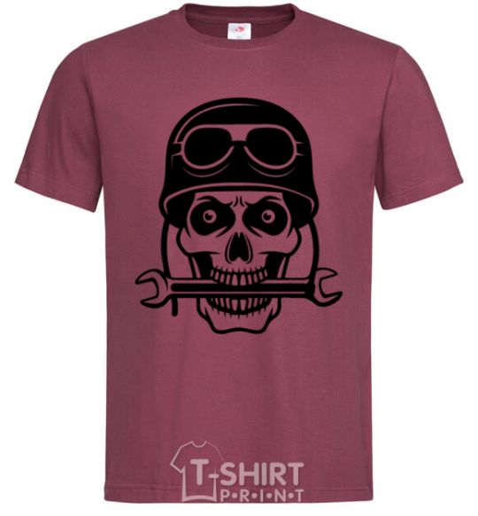 Men's T-Shirt Skull in helmet burgundy фото