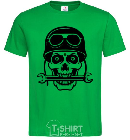 Men's T-Shirt Skull in helmet kelly-green фото