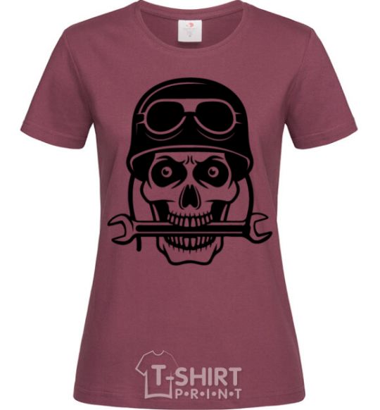 Women's T-shirt Skull in helmet burgundy фото