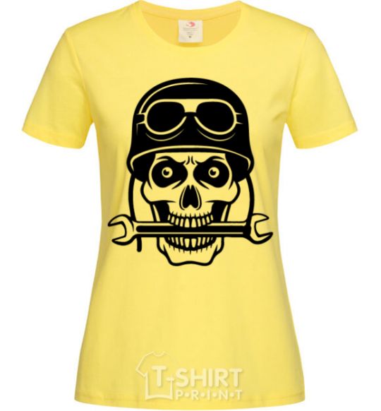 Women's T-shirt Skull in helmet cornsilk фото