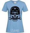 Women's T-shirt Skull in helmet sky-blue фото