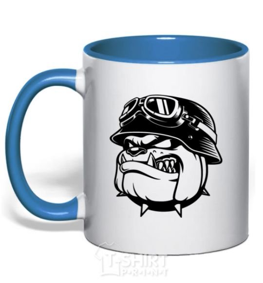 Mug with a colored handle Bulldog biker royal-blue фото