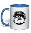 Mug with a colored handle Bulldog biker royal-blue фото